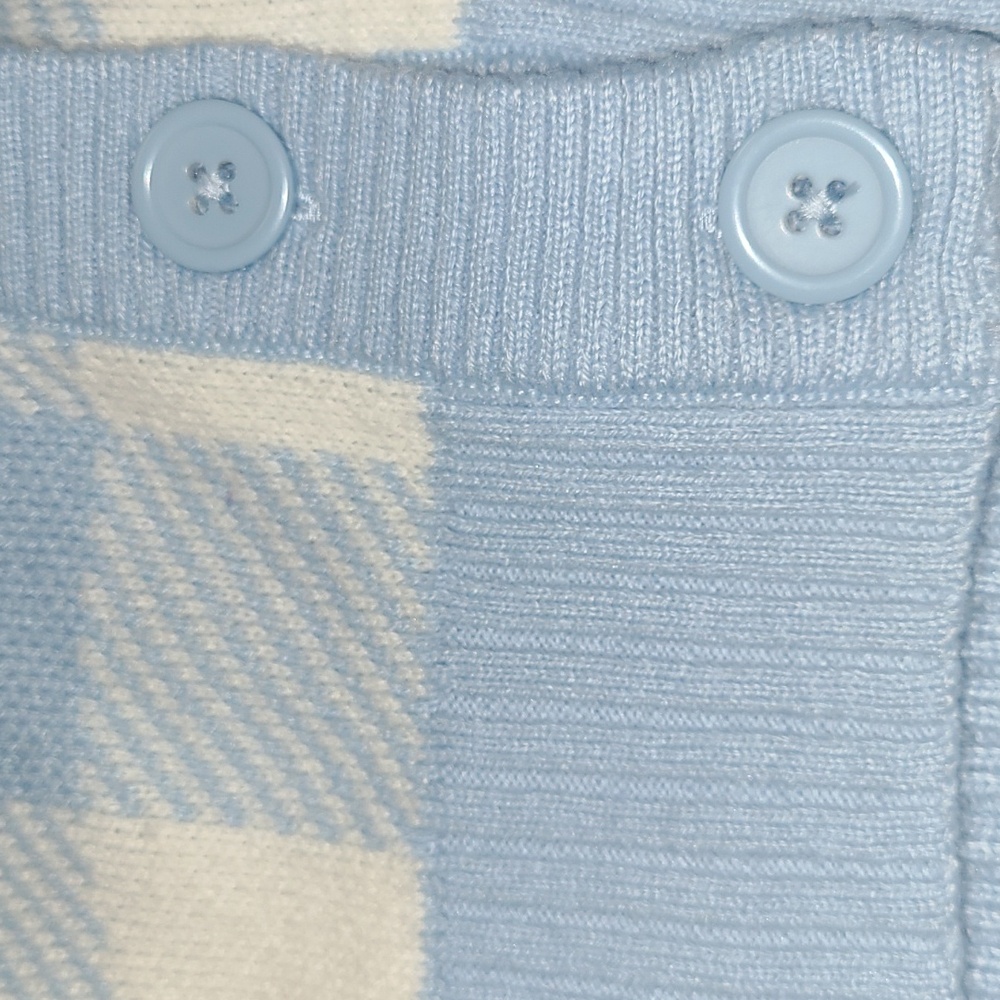 Divided H&M Womens Cropped Cardigan Sweater Long Sleeve Blue White Checkered - Picture 3 of 7